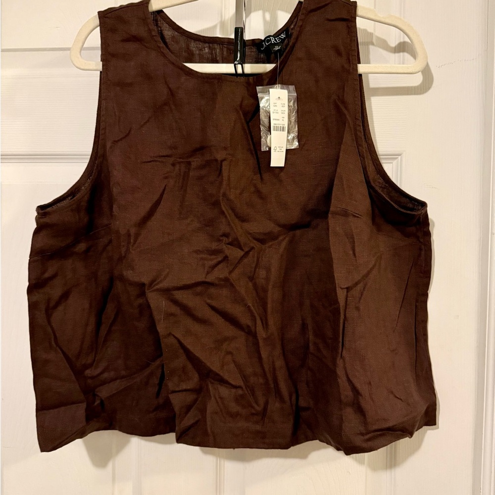 J. Crew Brown, Linen, Button Back Tank Top